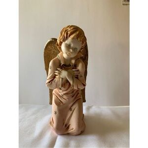 Ceramic Angel Figurine with Gold Wings